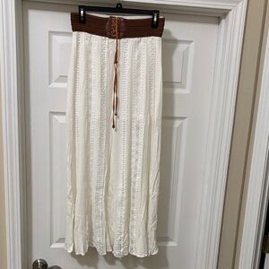 VENUS Cream Maxi Skirt with Brown Crochet Waistband